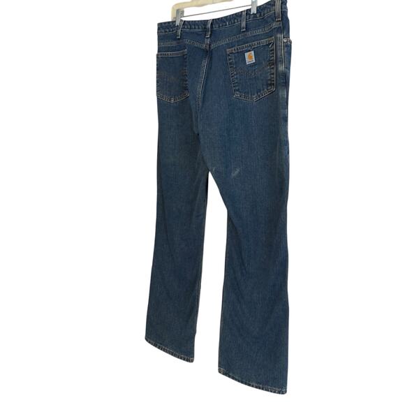 Carhartt Relaxed Fit Dark Wash Flannel Lined Straight Cut Mid Rise Jeans Size 16 - Picture 4 of 16